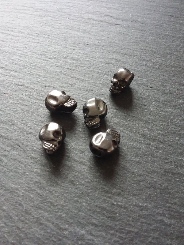 8 or 40 Gunmetal 12mm Skull Beads 12x8x10mm Vertical 3.8mm Hole - ContentedCatz