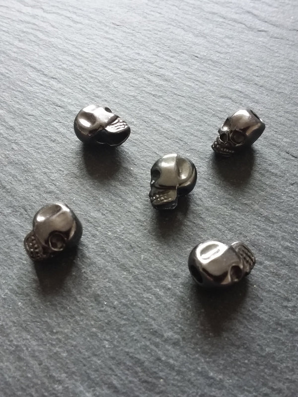 8 or 40 Gunmetal 12mm Skull Beads 12x8x10mm Vertical 3.8mm Hole - ContentedCatz