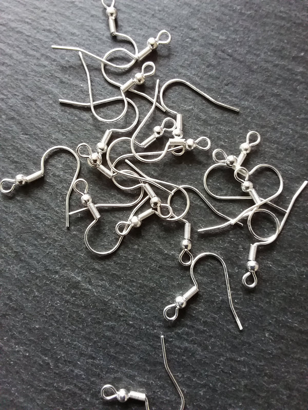 10, 50 or 100 Genuine 925 Sterling Silver Plated Steel Earring Hooks 20x20mm - ContentedCatz