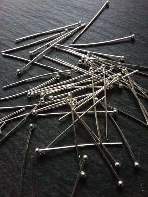 100 or 400 Silver Plated Ball Head Pins 30mm Long 0.7mm Wide 21 guage - ContentedCatz