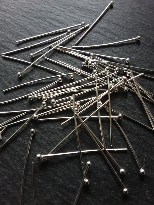 100 or 400 Silver Plated Ball Head Pins 30mm Long 0.7mm Wide 21 guage - ContentedCatz