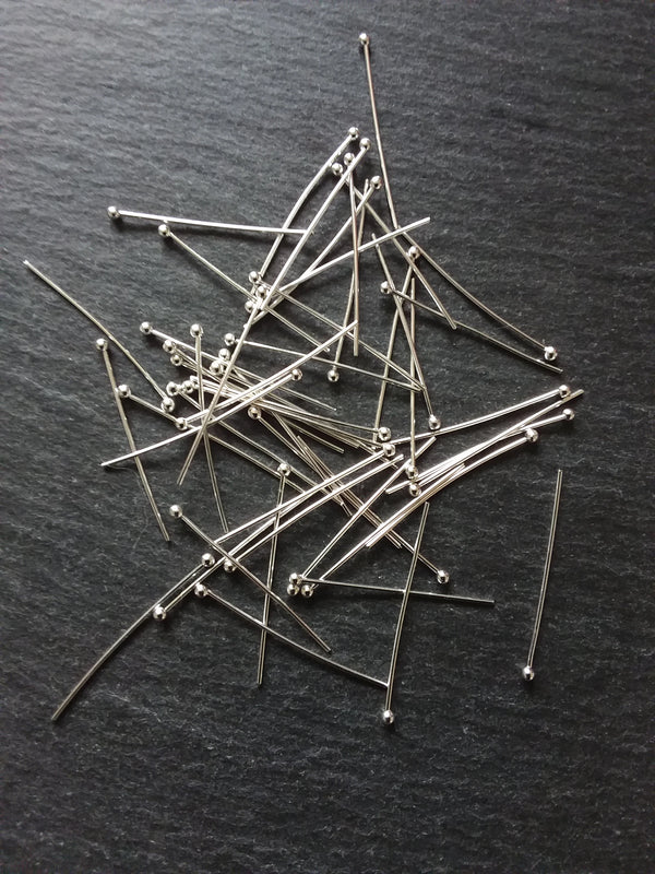 100 or 400 Silver Plated Ball Head Pins 30mm Long 0.7mm Wide 21 guage - ContentedCatz