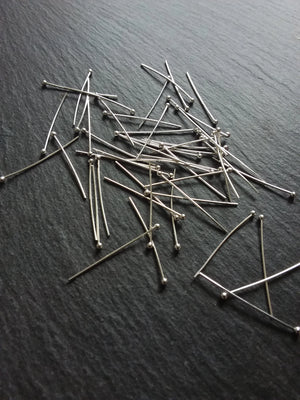 100 or 400 Silver Plated Ball Head Pins 30mm Long 0.7mm Wide 21 guage - ContentedCatz