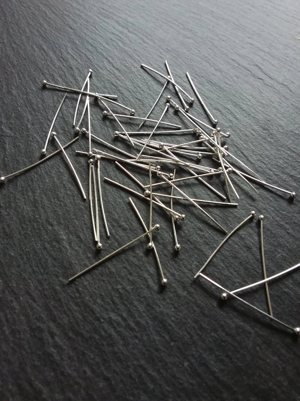 100 or 400 Silver Plated Ball Head Pins 30mm Long 0.7mm Wide 21 guage - ContentedCatz