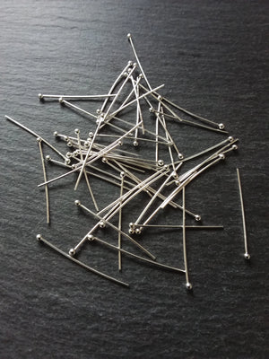 100 or 400 Silver Plated Ball Head Pins 30mm Long 0.7mm Wide 21 guage - ContentedCatz