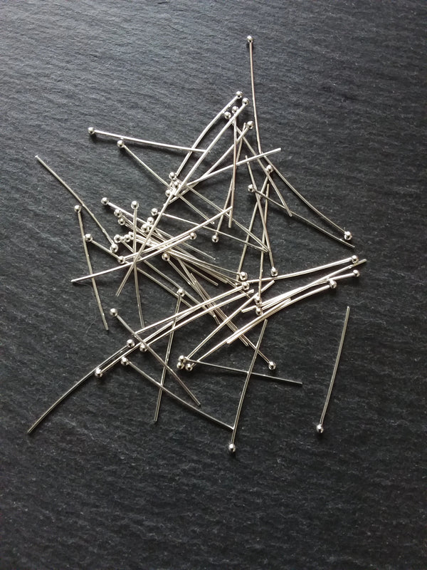 100 or 400 Silver Plated Ball Head Pins 30mm Long 0.7mm Wide 21 guage - ContentedCatz