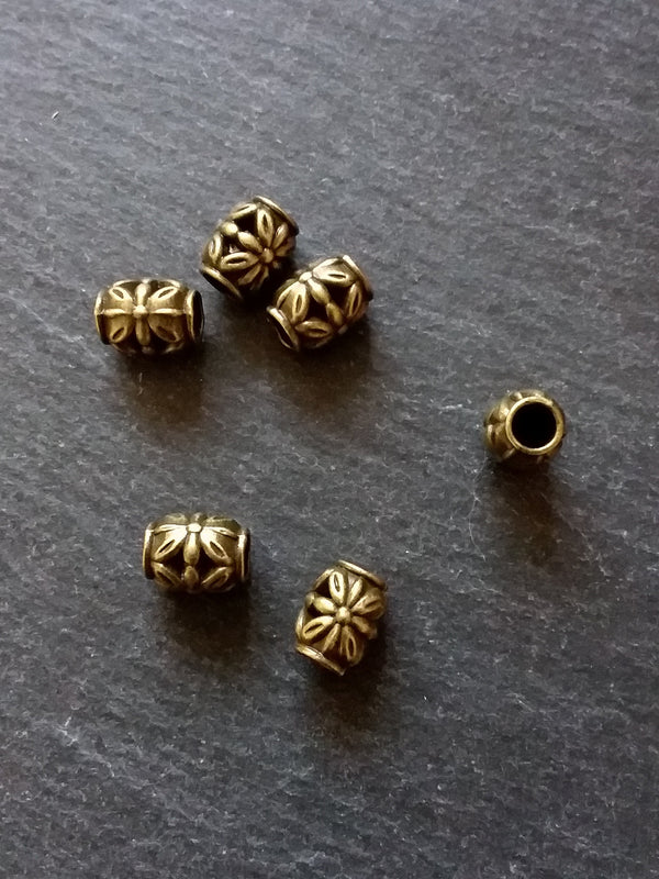 8 or 40 Flower Patterned 10mm Charm Beads Antique Bronze Tone 10x10mm Hole: 4.5mm Nickel FREE