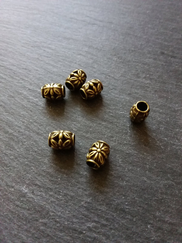 8 or 40 Flower Patterned 10mm Charm Beads Antique Bronze Tone 10x10mm Hole: 4.5mm Nickel FREE