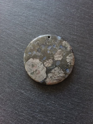 Natural Glaucophane Flat Round Pendant 50mm Diameter