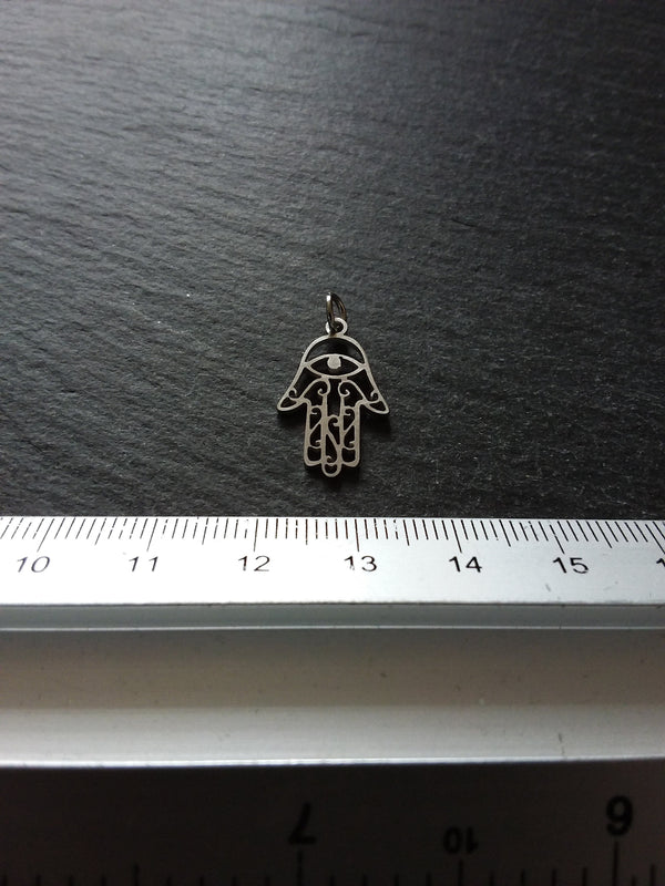 2 or 10 Stainless Steel Hamsa Hand / Hand of Fatima Charms Flat 21x13mm