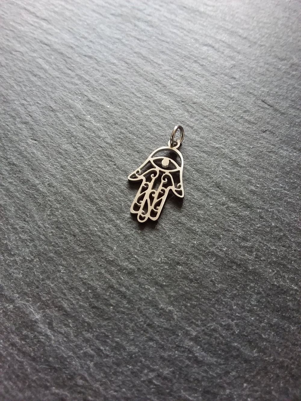 2 or 10 Stainless Steel Hamsa Hand / Hand of Fatima Charms Flat 21x13mm