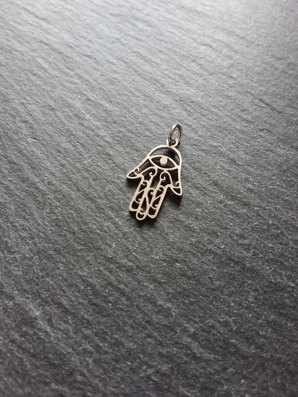 2 or 10 Stainless Steel Hamsa Hand / Hand of Fatima Charms Flat 21x13mm