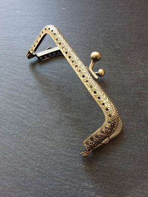 Antique Bronze 10.7cm Patterned Purse or Bag Frame Metal Kiss Clasp Rectangle - ContentedCatz