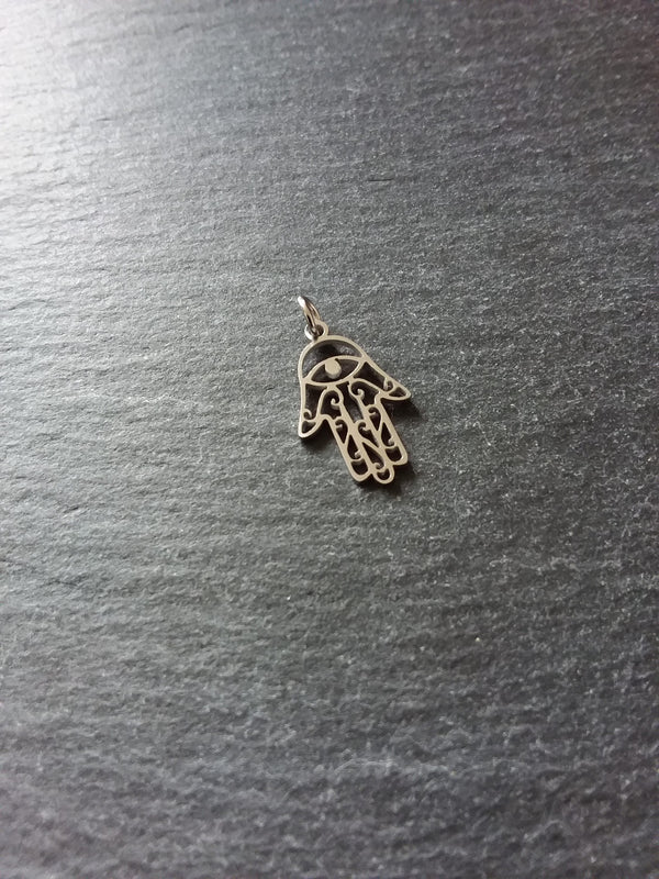 2 or 10 Stainless Steel Hamsa Hand / Hand of Fatima Charms Flat 21x13mm