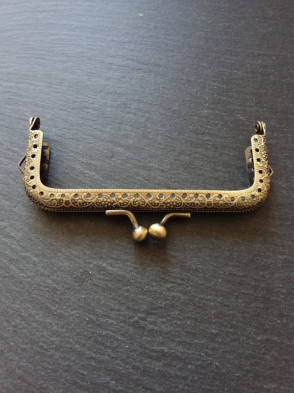 Antique Bronze 10.7cm Patterned Purse or Bag Frame Metal Kiss Clasp Rectangle - ContentedCatz