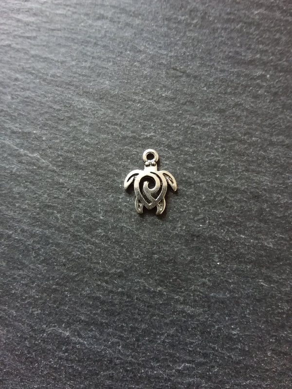 10 or 50 Little Turtle Charms Antique Silver Tone Tribal Swirl 16x12mm