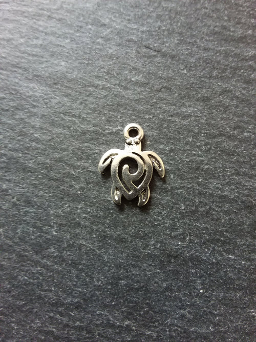10 or 50 Little Turtle Charms Antique Silver Tone Tribal Swirl 16x12mm