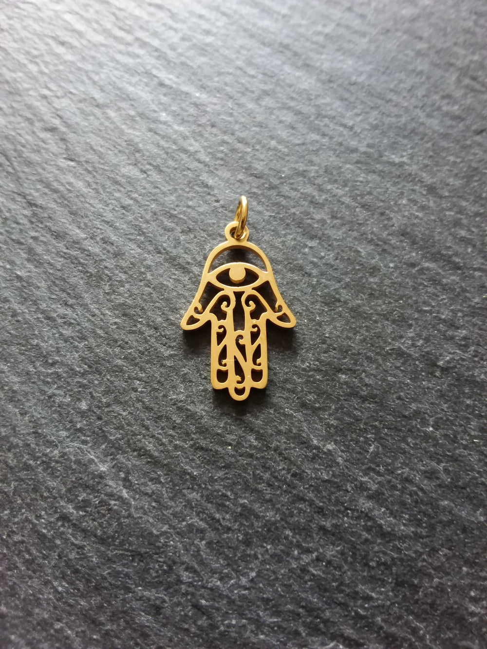 2 or 10 Golden Stainless Steel Hamsa Hand / Hand of Fatima Charms Flat 21x13mm