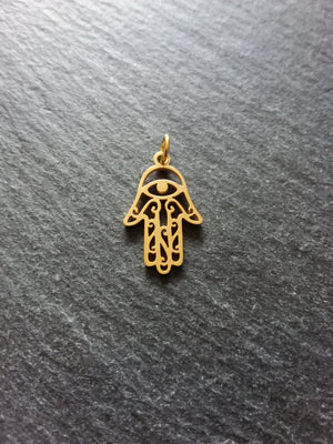 2 or 10 Golden Stainless Steel Hamsa Hand / Hand of Fatima Charms Flat 21x13mm