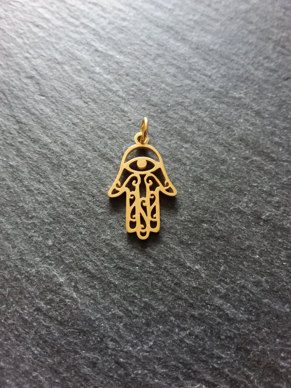 2 or 10 Golden Stainless Steel Hamsa Hand / Hand of Fatima Charms Flat 21x13mm