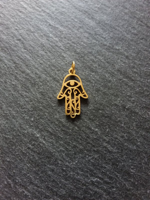 2 or 10 Golden Stainless Steel Hamsa Hand / Hand of Fatima Charms Flat 21x13mm