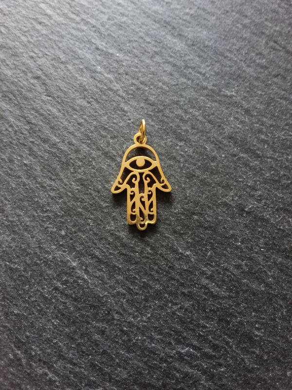 2 or 10 Golden Stainless Steel Hamsa Hand / Hand of Fatima Charms Flat 21x13mm