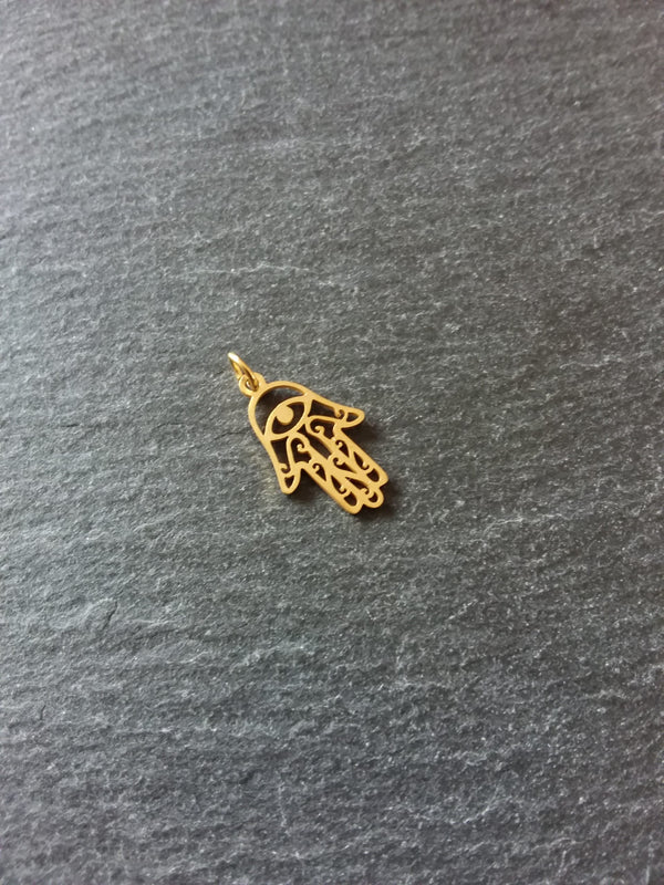 2 or 10 Golden Stainless Steel Hamsa Hand / Hand of Fatima Charms Flat 21x13mm