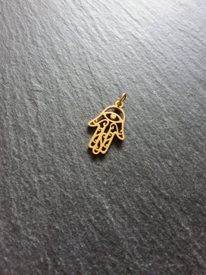2 or 10 Golden Stainless Steel Hamsa Hand / Hand of Fatima Charms Flat 21x13mm