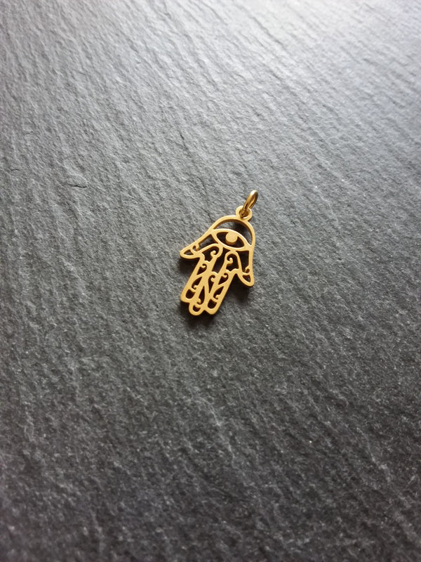 2 or 10 Golden Stainless Steel Hamsa Hand / Hand of Fatima Charms Flat 21x13mm