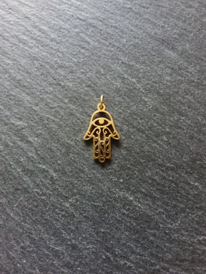 2 or 10 Golden Stainless Steel Hamsa Hand / Hand of Fatima Charms Flat 21x13mm