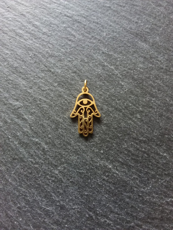 2 or 10 Golden Stainless Steel Hamsa Hand / Hand of Fatima Charms Flat 21x13mm