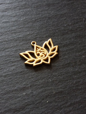4 or 20 Real Gold Plated Lotus Flower with Ohm Charms 16.5x20.5mm Nickel FREE