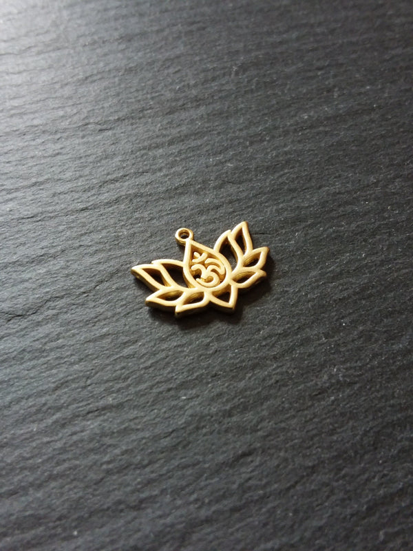 4 or 20 Real Gold Plated Lotus Flower with Ohm Charms 16.5x20.5mm Nickel FREE