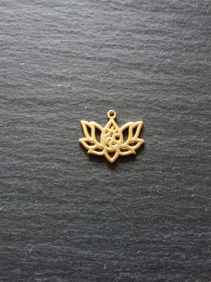 4 or 20 Real Gold Plated Lotus Flower with Ohm Charms 16.5x20.5mm Nickel FREE