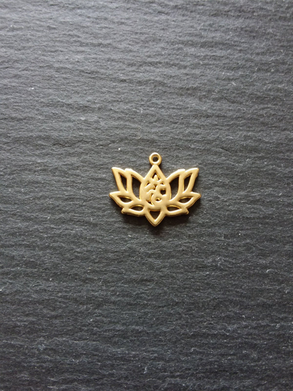 4 or 20 Real Gold Plated Lotus Flower with Ohm Charms 16.5x20.5mm Nickel FREE