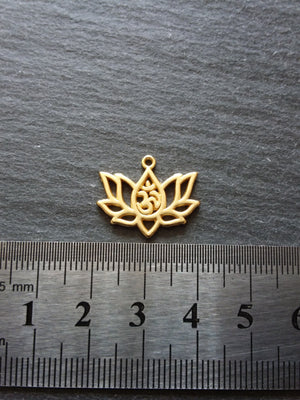 4 or 20 Real Gold Plated Lotus Flower with Ohm Charms 16.5x20.5mm Nickel FREE