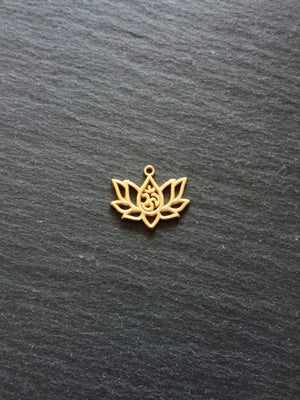 4 or 20 Real Gold Plated Lotus Flower with Ohm Charms 16.5x20.5mm Nickel FREE