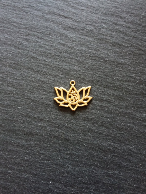 4 or 20 Real Gold Plated Lotus Flower with Ohm Charms 16.5x20.5mm Nickel FREE