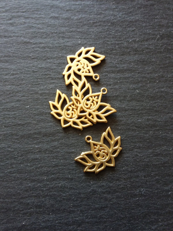 4 or 20 Real Gold Plated Lotus Flower with Ohm Charms 16.5x20.5mm Nickel FREE