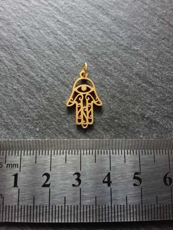 2 or 10 Golden Stainless Steel Hamsa Hand / Hand of Fatima Charms Flat 21x13mm
