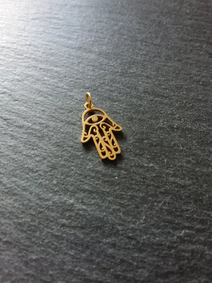 2 or 10 Golden Stainless Steel Hamsa Hand / Hand of Fatima Charms Flat 21x13mm