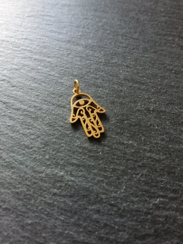 2 or 10 Golden Stainless Steel Hamsa Hand / Hand of Fatima Charms Flat 21x13mm