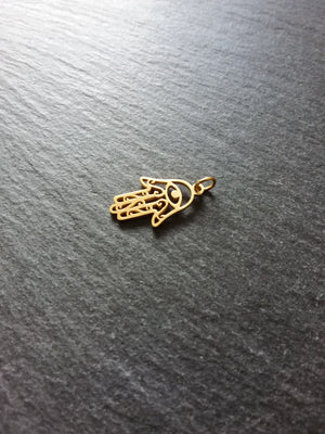 2 or 10 Golden Stainless Steel Hamsa Hand / Hand of Fatima Charms Flat 21x13mm