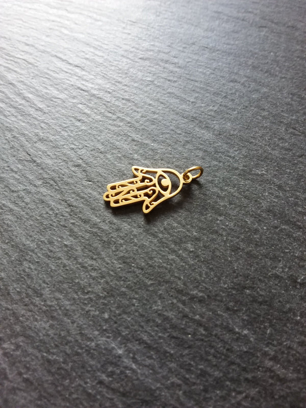 2 or 10 Golden Stainless Steel Hamsa Hand / Hand of Fatima Charms Flat 21x13mm