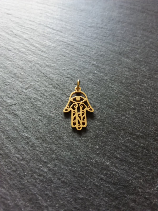 2 or 10 Golden Stainless Steel Hamsa Hand / Hand of Fatima Charms Flat 21x13mm