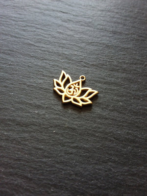 4 or 20 Real Gold Plated Lotus Flower with Ohm Charms 16.5x20.5mm Nickel FREE