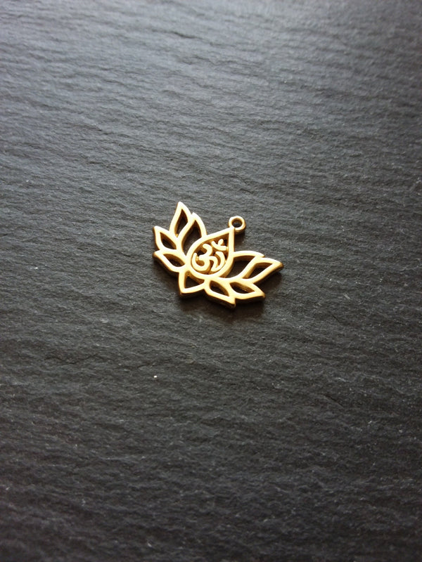 4 or 20 Real Gold Plated Lotus Flower with Ohm Charms 16.5x20.5mm Nickel FREE