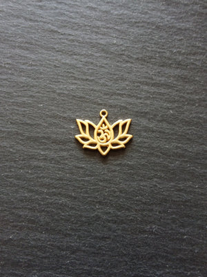 4 or 20 Real Gold Plated Lotus Flower with Ohm Charms 16.5x20.5mm Nickel FREE