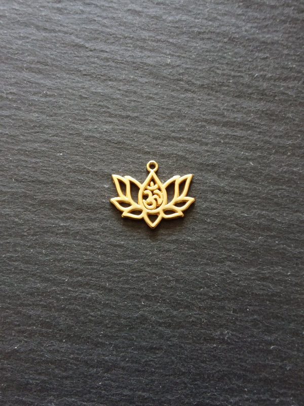 4 or 20 Real Gold Plated Lotus Flower with Ohm Charms 16.5x20.5mm Nickel FREE