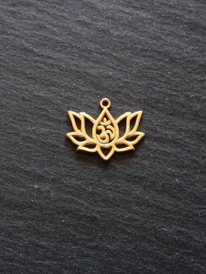 4 or 20 Real Gold Plated Lotus Flower with Ohm Charms 16.5x20.5mm Nickel FREE